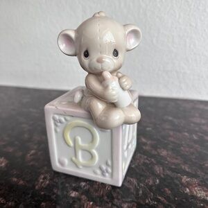 Vintage Enesco Precious Moments Porcelain Bear on Baby Block Bank
